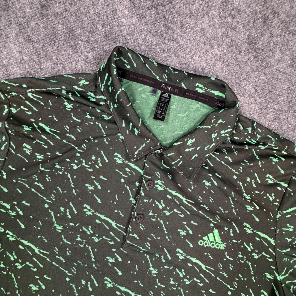 Adidas Mens Primeblue Golf Polo XL Green Abstract Splash Recycled Pique 0529